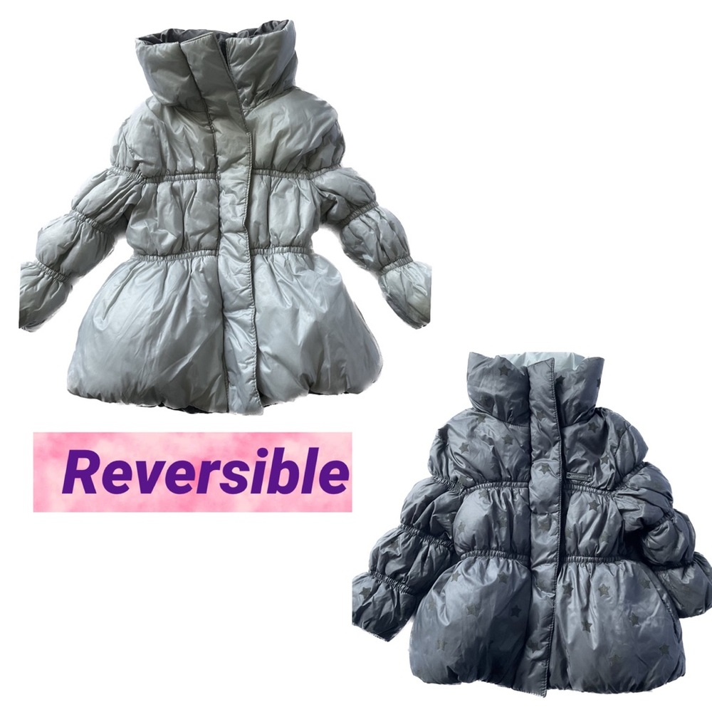 Zara Baby 3-6 Months Reversible Puffer Jacket Coat Girls Silver Gray